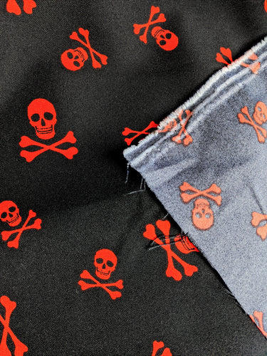 Black And Red Skull Crossbone Bi-Stretch Fabric, Halloween Fabric, Sewing Fabric